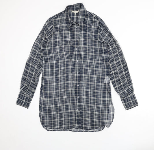 NEXT Womens Blue Plaid Polyester Basic Button-Up Size 6 Collared