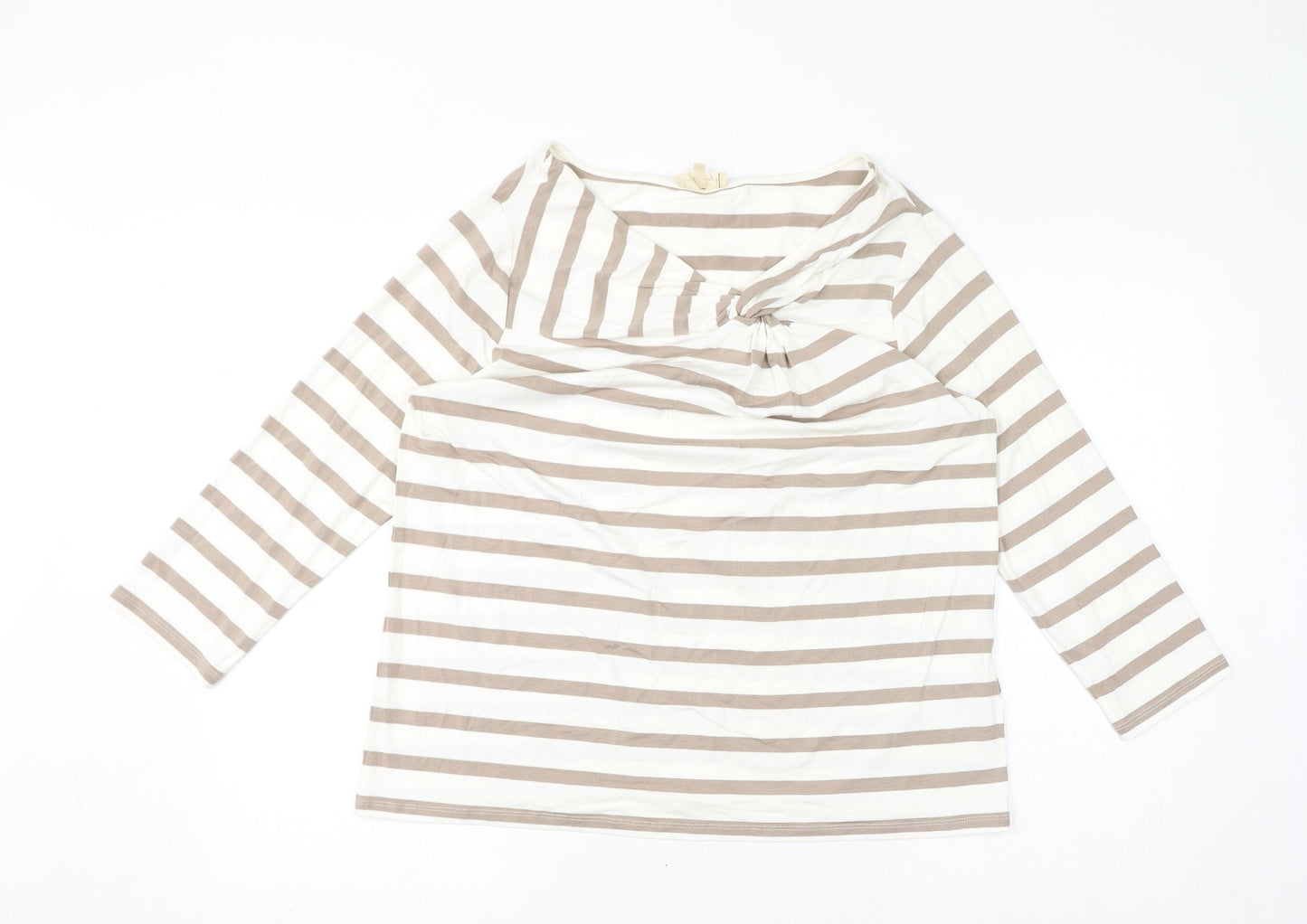 Phase Eight Womens White Striped Viscose Basic T-Shirt Size 18 Round Neck