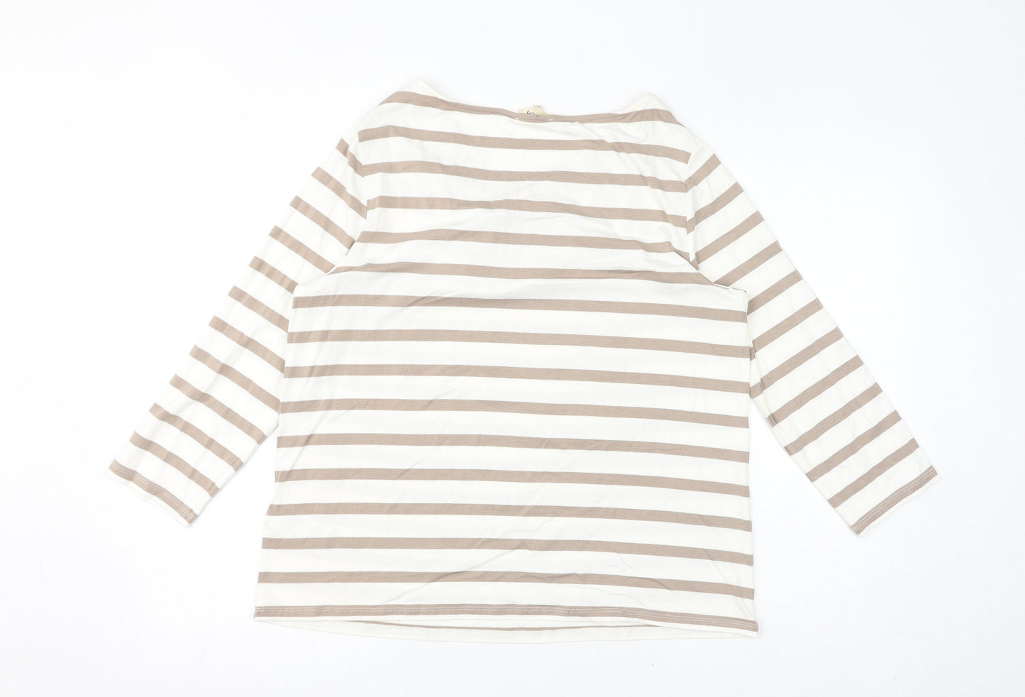 Phase Eight Womens White Striped Viscose Basic T-Shirt Size 18 Round Neck