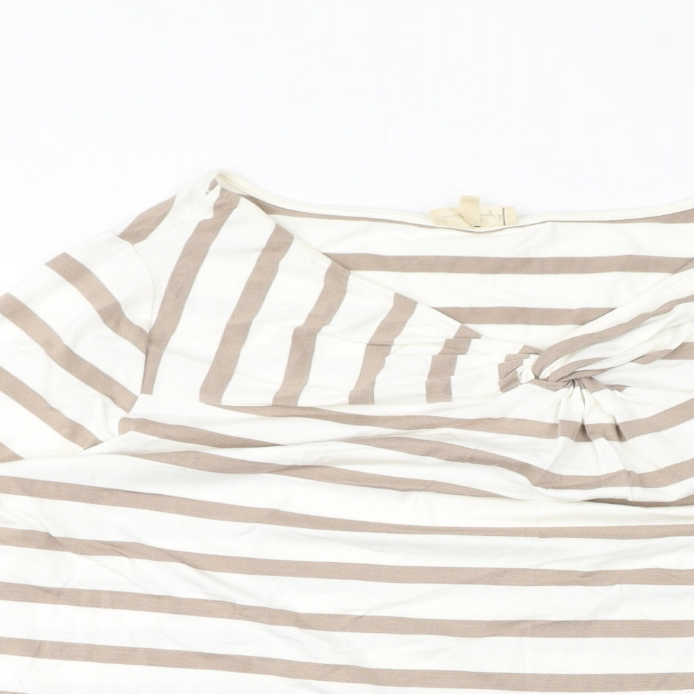 Phase Eight Womens White Striped Viscose Basic T-Shirt Size 18 Round Neck