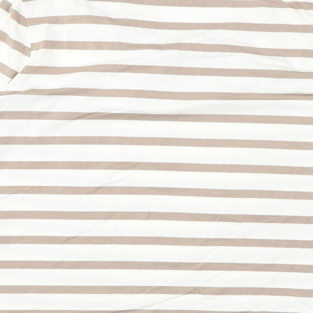 Phase Eight Womens White Striped Viscose Basic T-Shirt Size 18 Round Neck