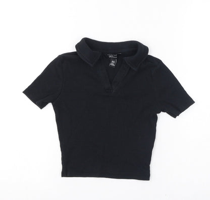 Additional front view of New Look girls’ black cotton basic t-shirt, size 9, years v-neck pullover