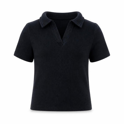 Front view of New Look girls’ black cotton basic t-shirt, size 9, years v-neck pullover