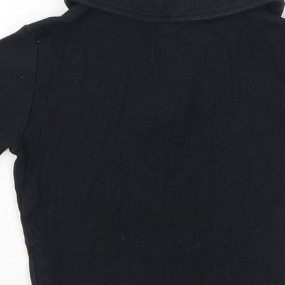 Brand and care label for New Look girls’ black cotton basic t-shirt, size 9, years v-neck pullover