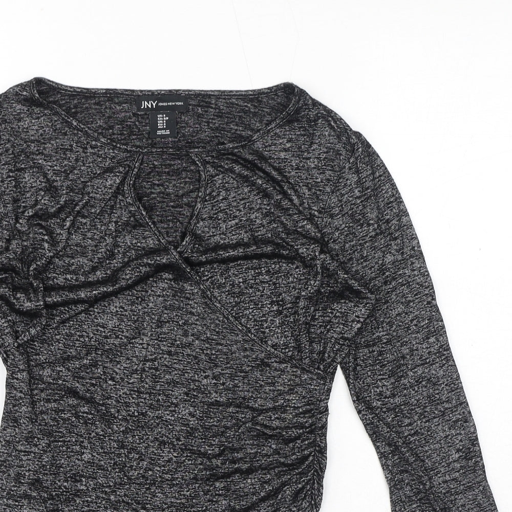 Jones New York Womens Grey Viscose Basic T-Shirt Size S Round Neck