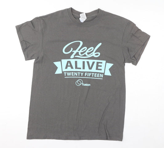 Gildan Womens Grey Cotton Basic T-Shirt Size S Round Neck - Feel Alive