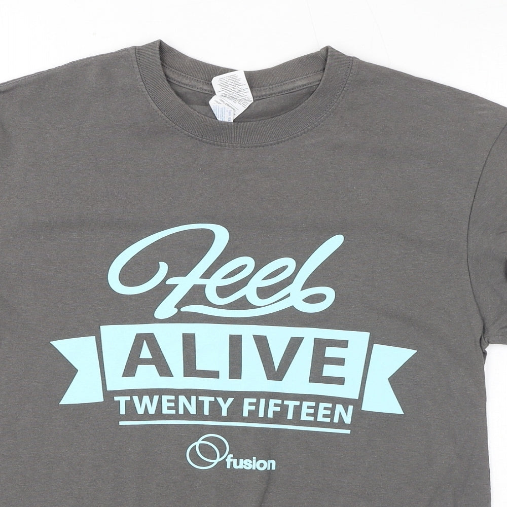 Gildan Womens Grey Cotton Basic T-Shirt Size S Round Neck - Feel Alive
