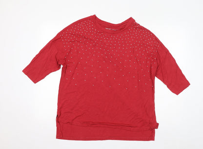 Capsule Womens Red Viscose Basic T-Shirt Size 16 Round Neck - Gem Embellishments