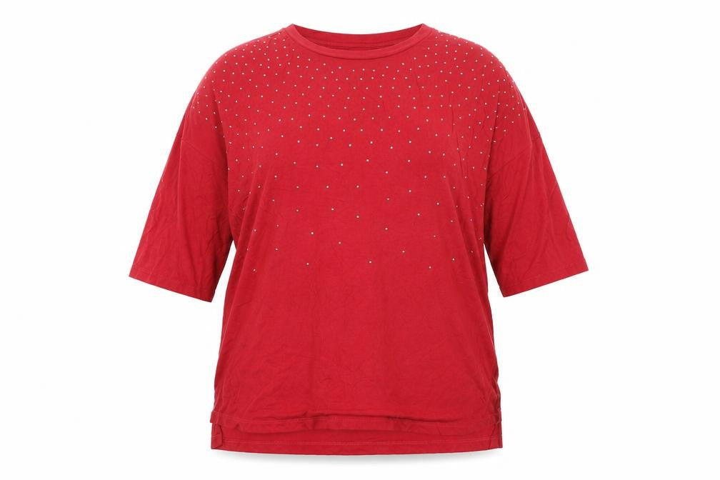 Capsule Womens Red Viscose Basic T-Shirt Size 16 Round Neck - Gem Embellishments