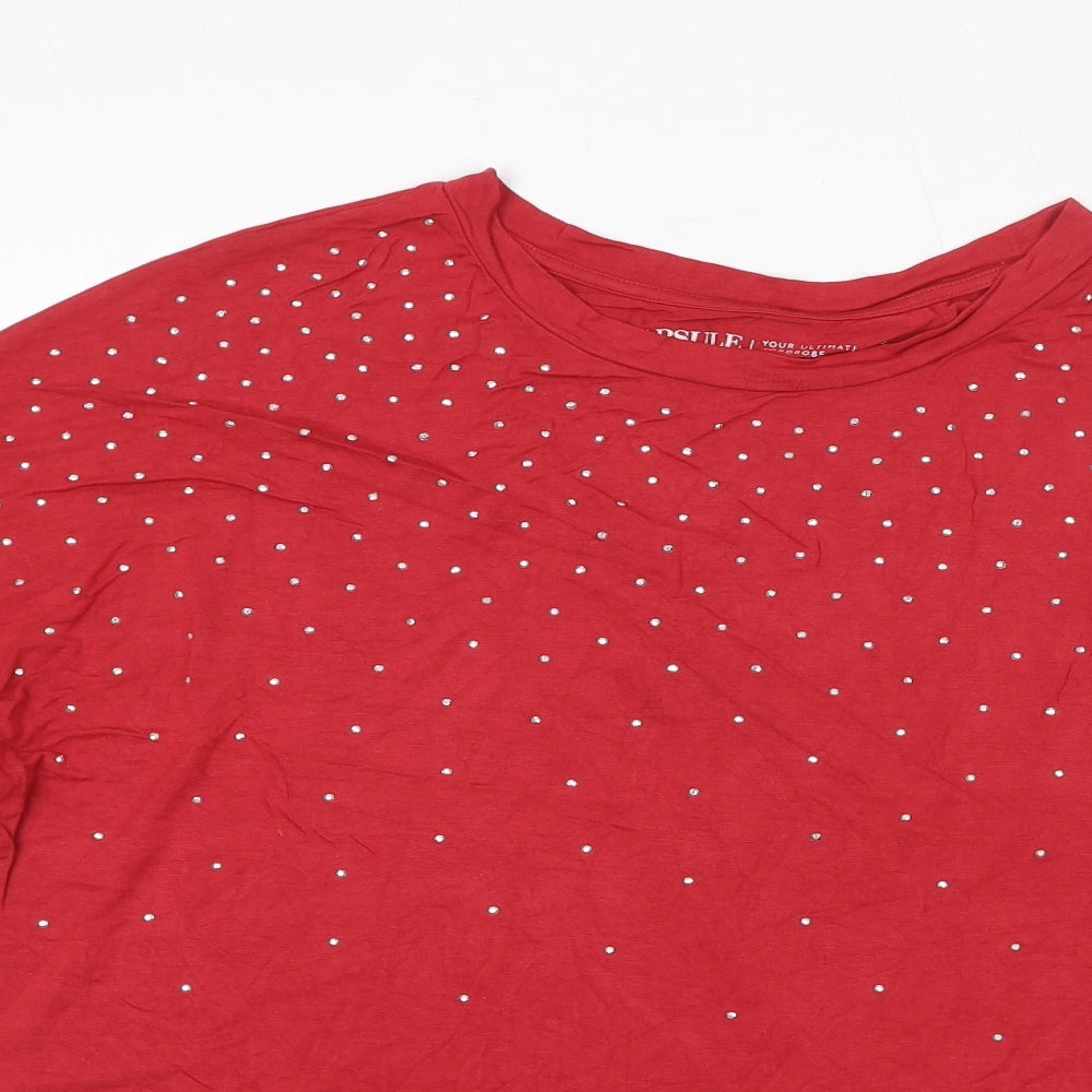 Capsule Womens Red Viscose Basic T-Shirt Size 16 Round Neck - Gem Embellishments