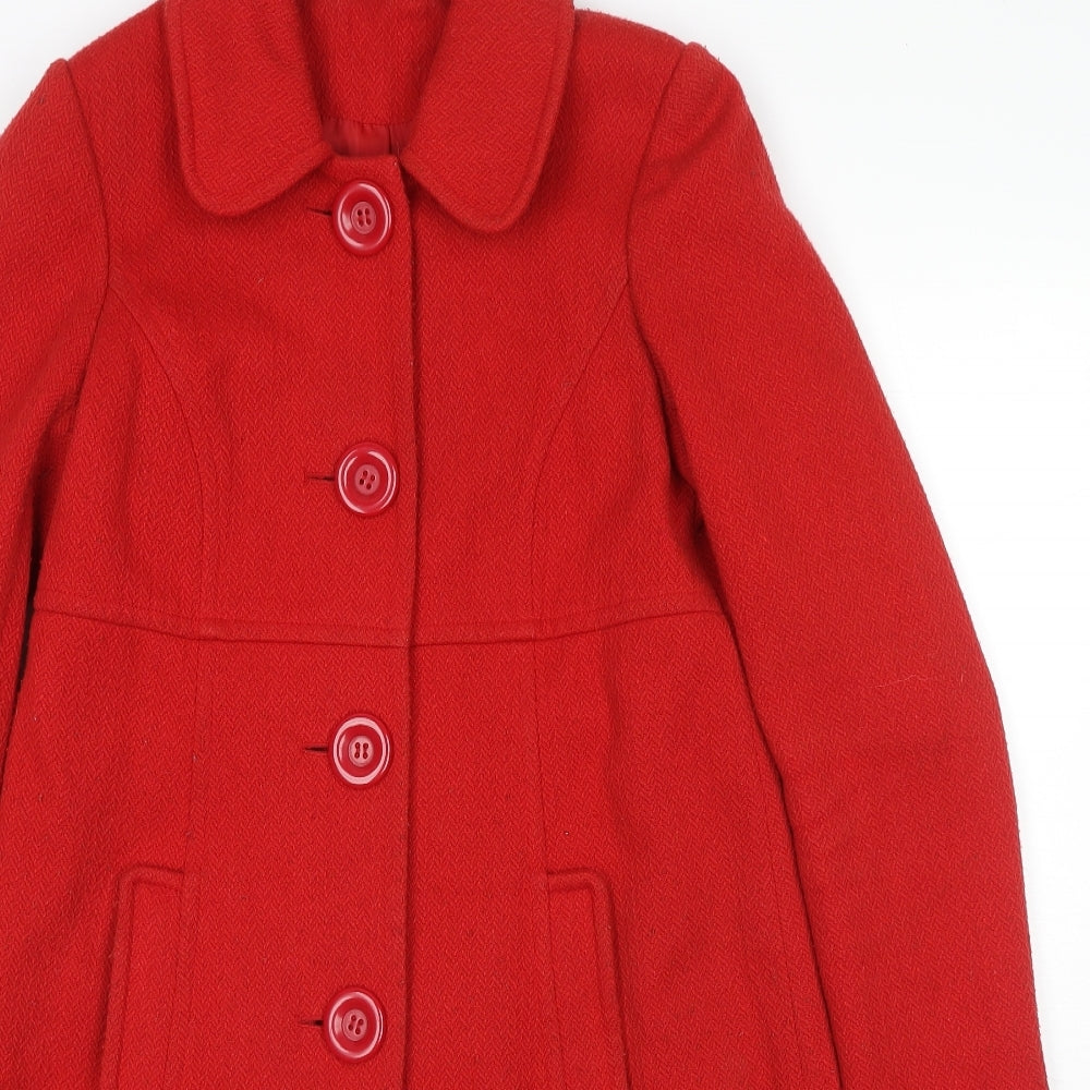 Dorothy Perkins Womens Red Overcoat Coat Size 8 Button
