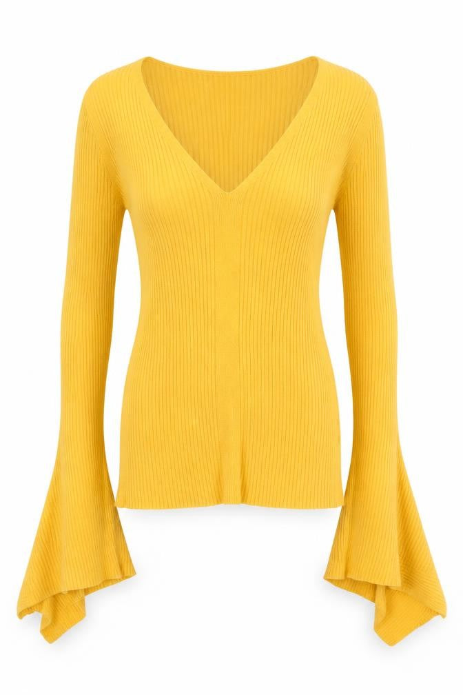 River Island Womens Yellow V-Neck Viscose Pullover Jumper Size 6