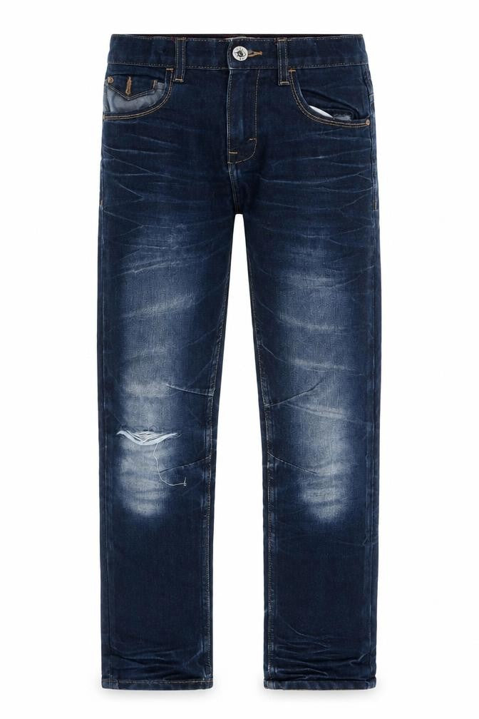 Premium Denim Boys Blue Cotton Straight Jeans Size 11 Years L27 in Regular Zip - Distressed