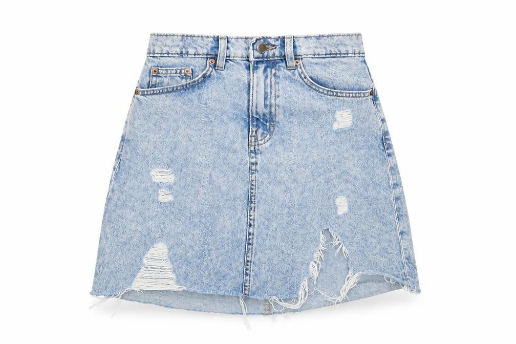 H&M Womens Blue Cotton A-Line Skirt Size 6 Zip - Distressed, Pockets