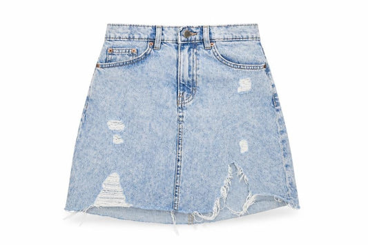H&M Womens Blue Cotton A-Line Skirt Size 6 Zip - Distressed, Pockets