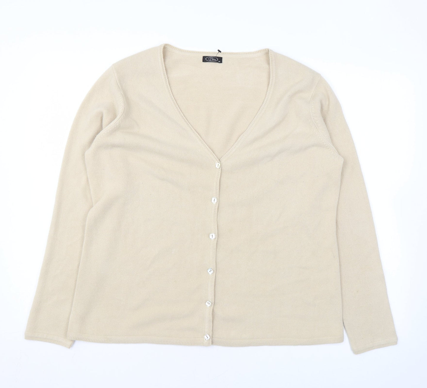 Bonmarché Womens Beige Scoop Neck Acrylic Cardigan Jumper Size M