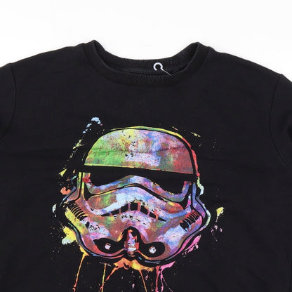 Close-up detail of Star Wars men’s black cotton pullover sweatshirt, size M, - stormtrooper