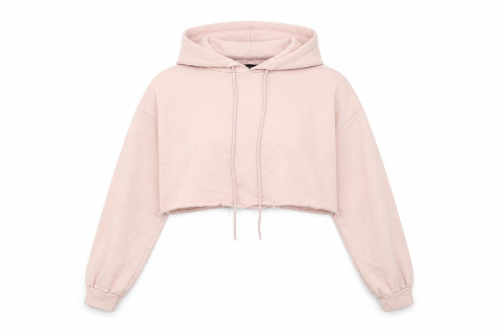 PRETTYLITTLETHING Womens Pink Cotton Pullover Hoodie Size 4 Pullover - Cropped