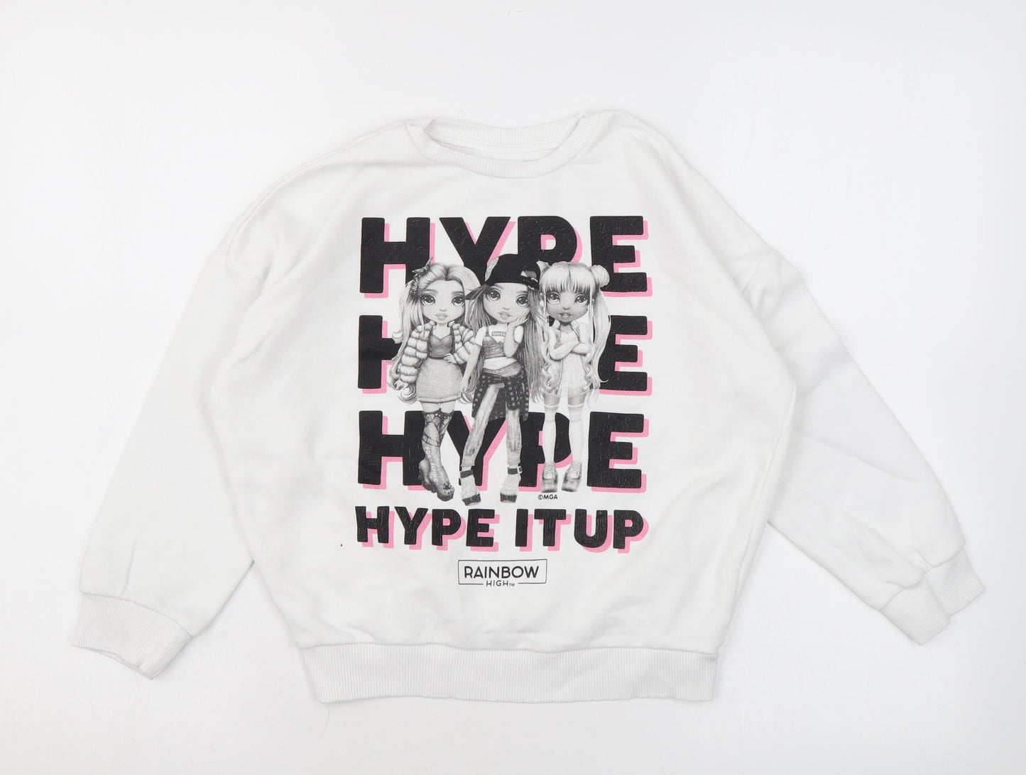 Rainbow High Girls White Cotton Pullover Sweatshirt Size 8-9 Years Pullover - Hype