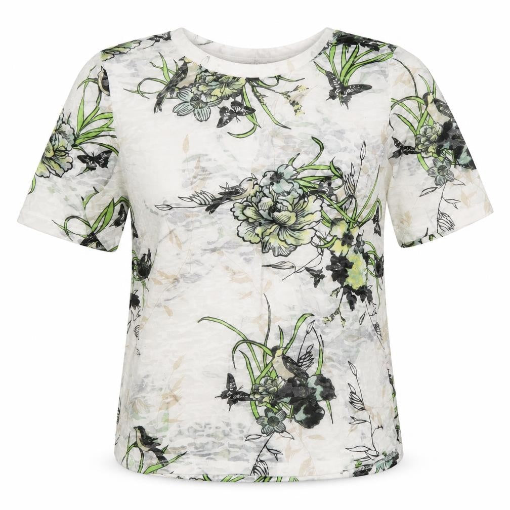 Dorothy Perkins Womens Ivory Floral Polyester Basic T-Shirt Size 10 Round Neck