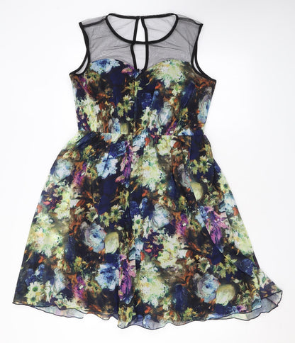 Little Mistress Womens Multicoloured Floral Polyester A-Line Size 12 Round Neck Button