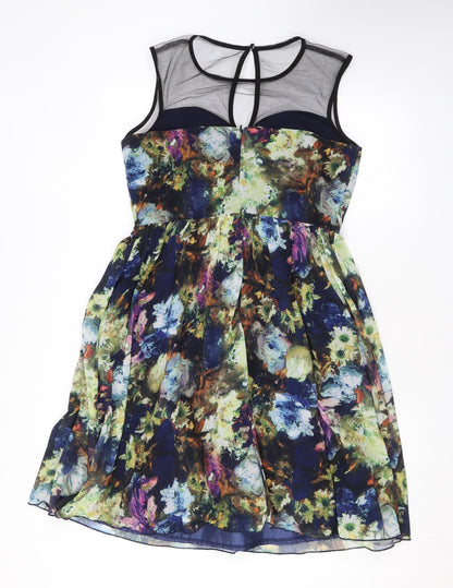 Little Mistress Womens Multicoloured Floral Polyester A-Line Size 12 Round Neck Button