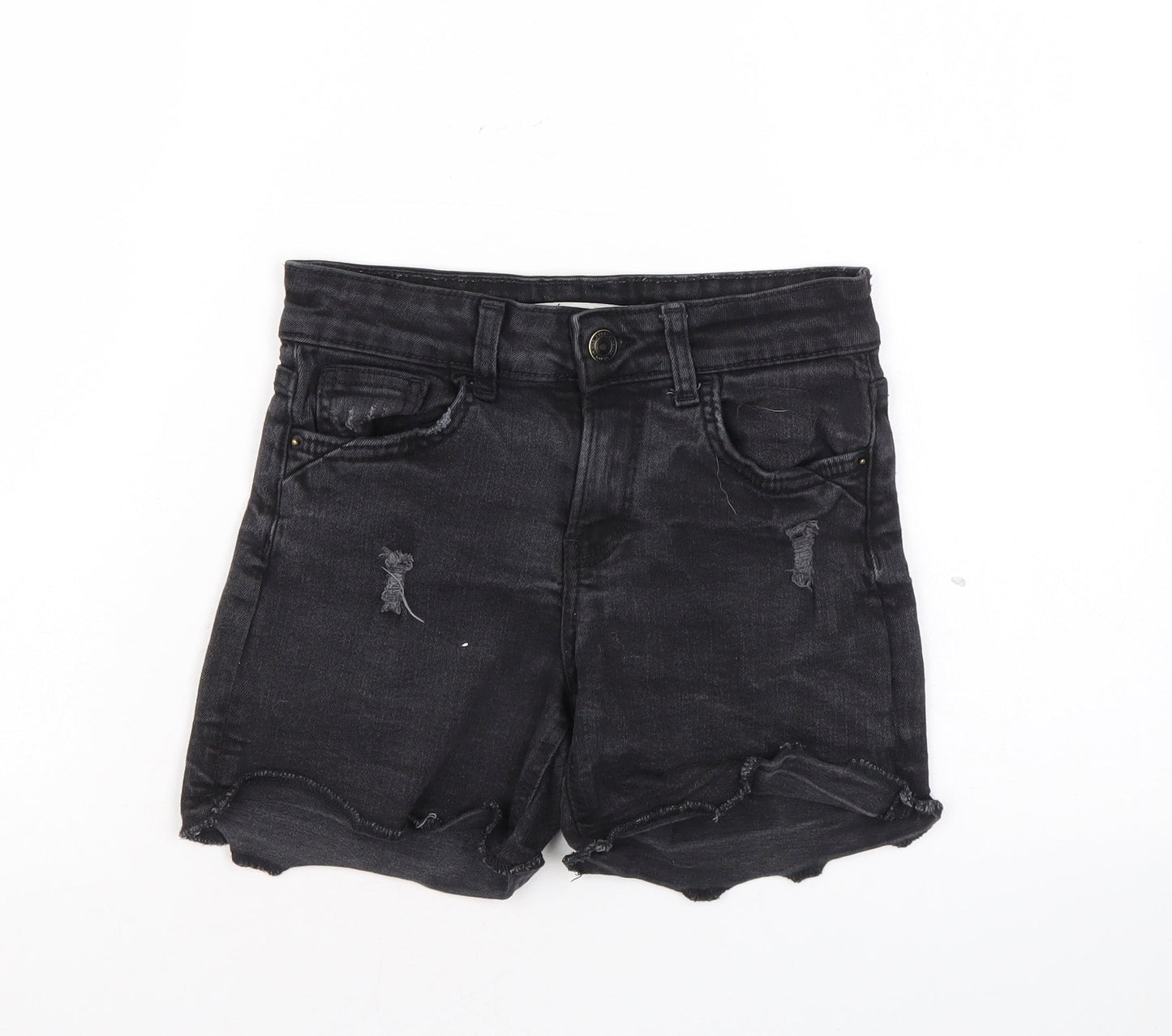 Bershka Womens Black Cotton Cut-Off Shorts Size 32 L3 in Regular Zip - Distressed