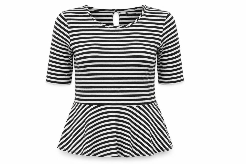 Limited Collection Womens White Striped Viscose Basic T-Shirt Size 14 Round Neck