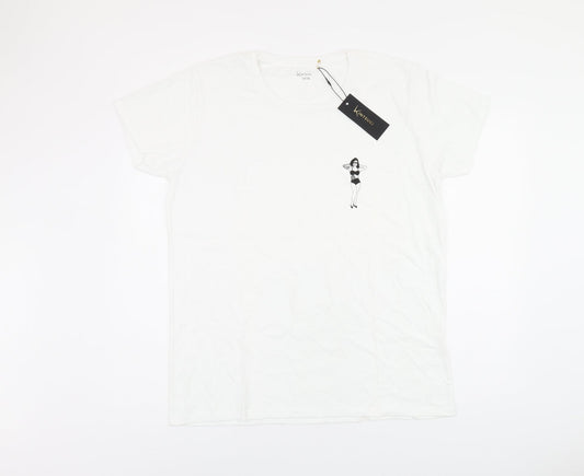 Kintsugi Womens White Polyester Basic T-Shirt Size 14 Round Neck