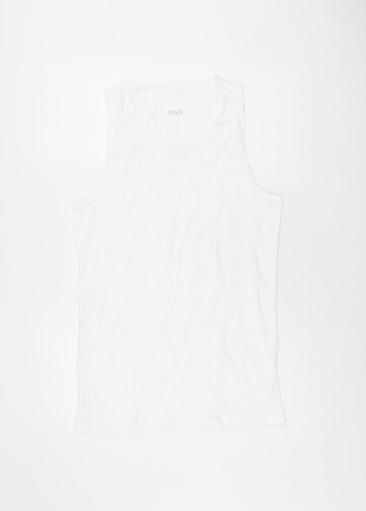 Marks and Spencer Womens White Cotton Basic Tank Size L Scoop Neck