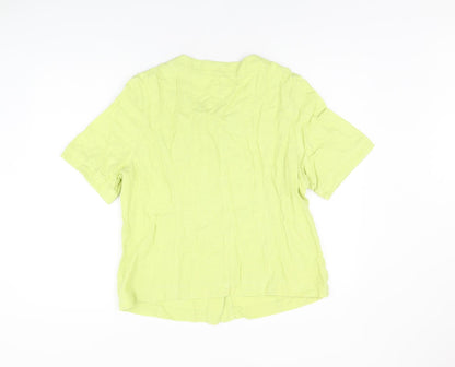 EWM Womens Green Linen Basic Button-Up Size 14 Round Neck