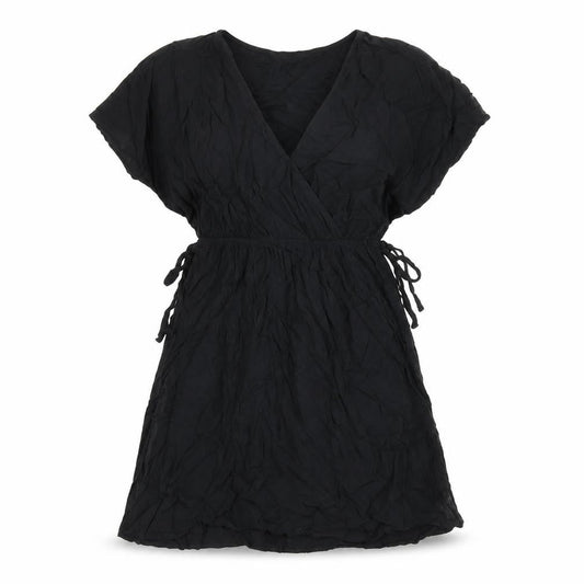 Marks & Spencer Womens Black Viscose Skater Dress Size 10 V-Neck Drawstring