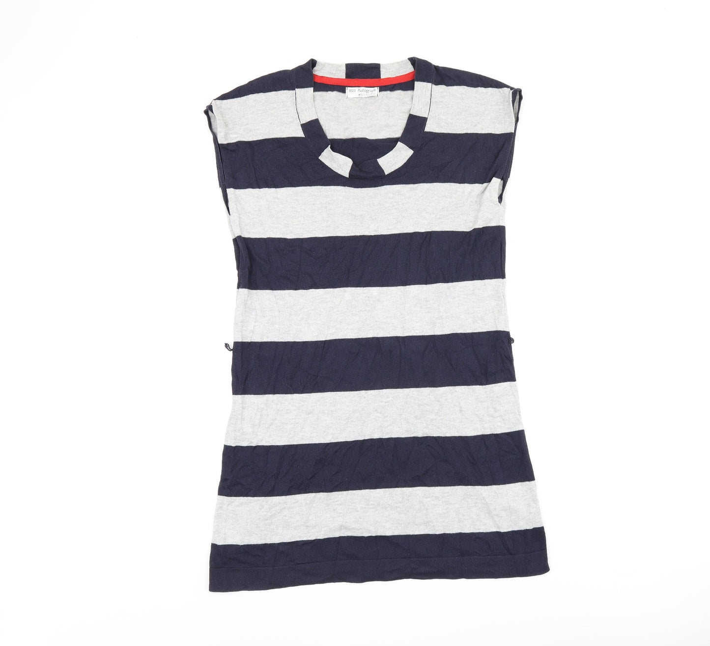 Autograph Womens Grey Striped Cotton Bodycon Size 14 Scoop Neck Pullover