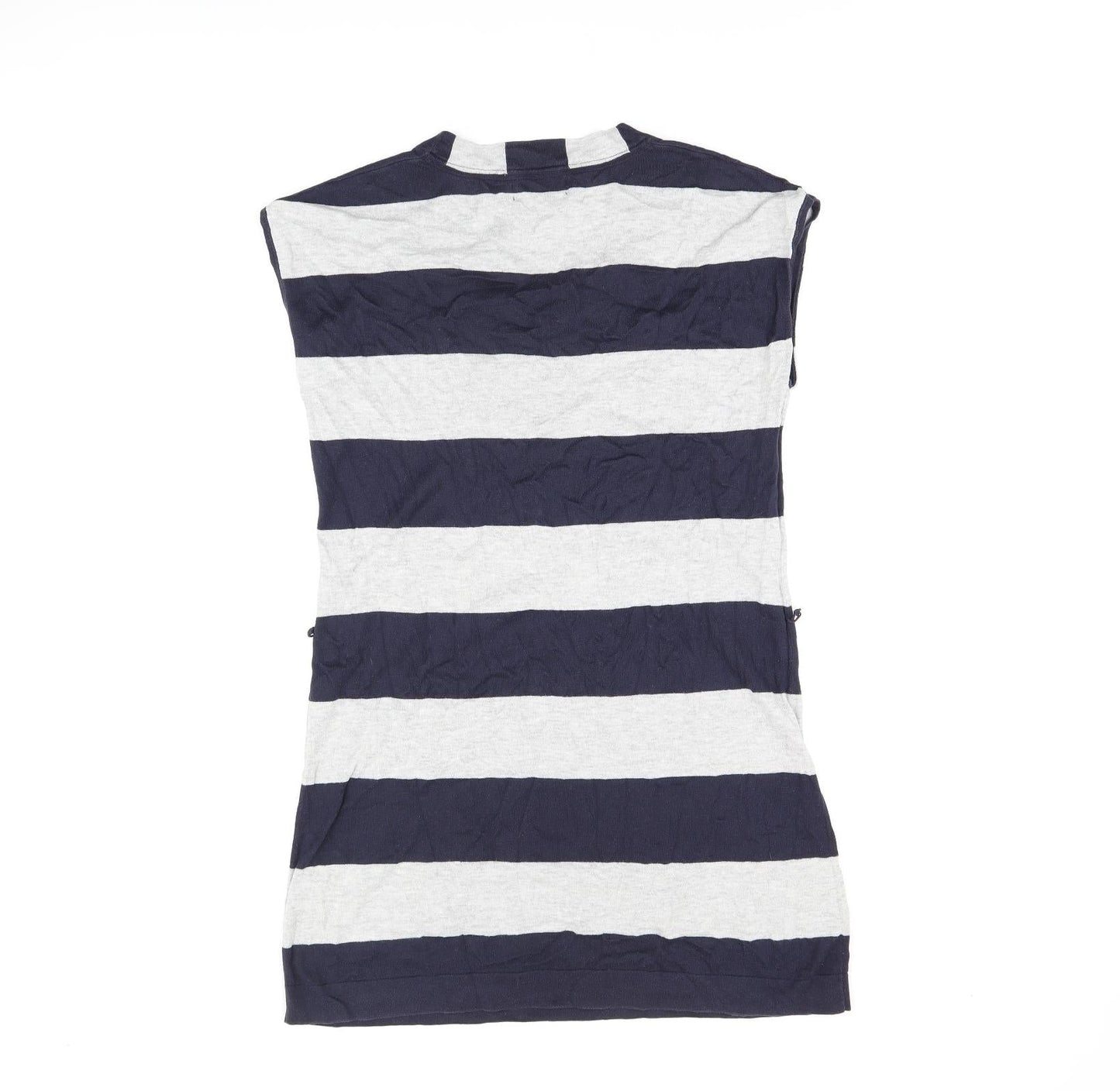 Autograph Womens Grey Striped Cotton Bodycon Size 14 Scoop Neck Pullover