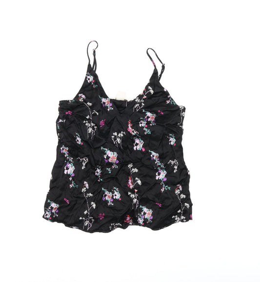 H&M Womens Black Floral Viscose Camisole T-Shirt Size 6 V-Neck