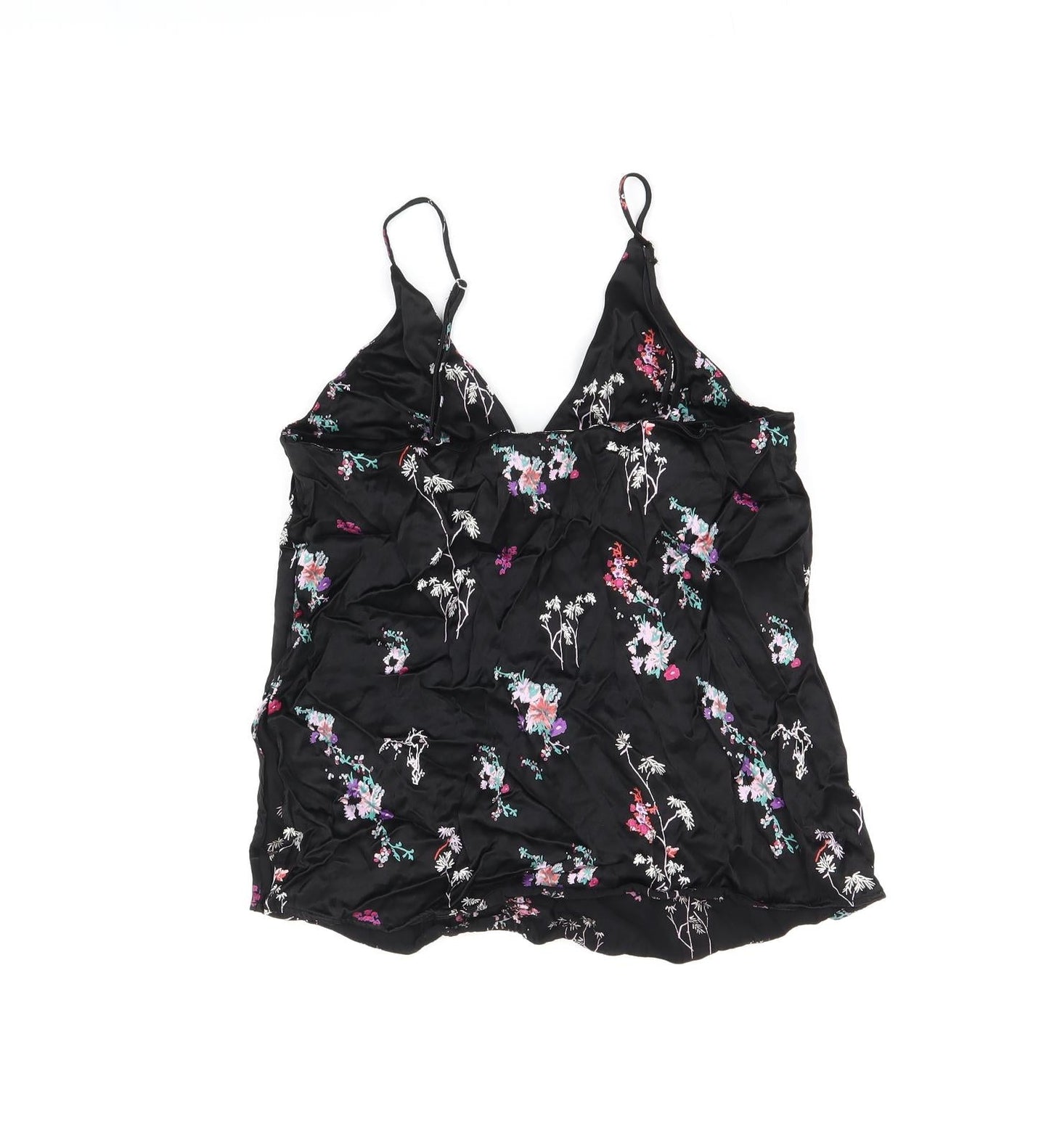 H&M Womens Black Floral Viscose Camisole T-Shirt Size 6 V-Neck