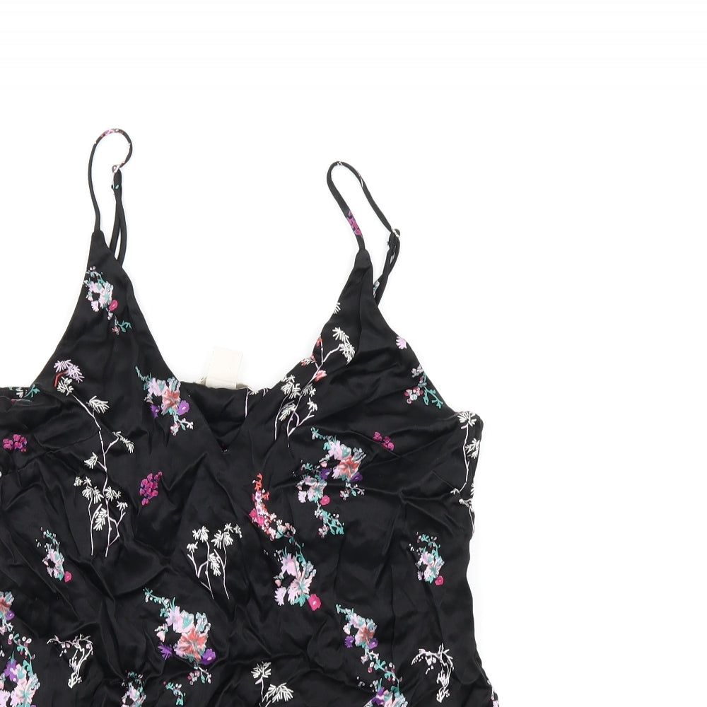 H&M Womens Black Floral Viscose Camisole T-Shirt Size 6 V-Neck