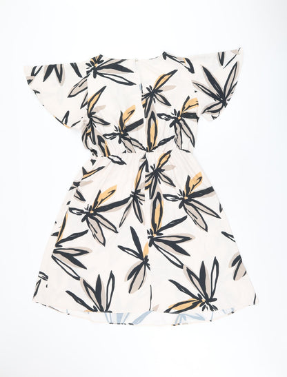 Back view of Principles women’s pink geometric polyester shift, size UK 12, round neck button - leaf print