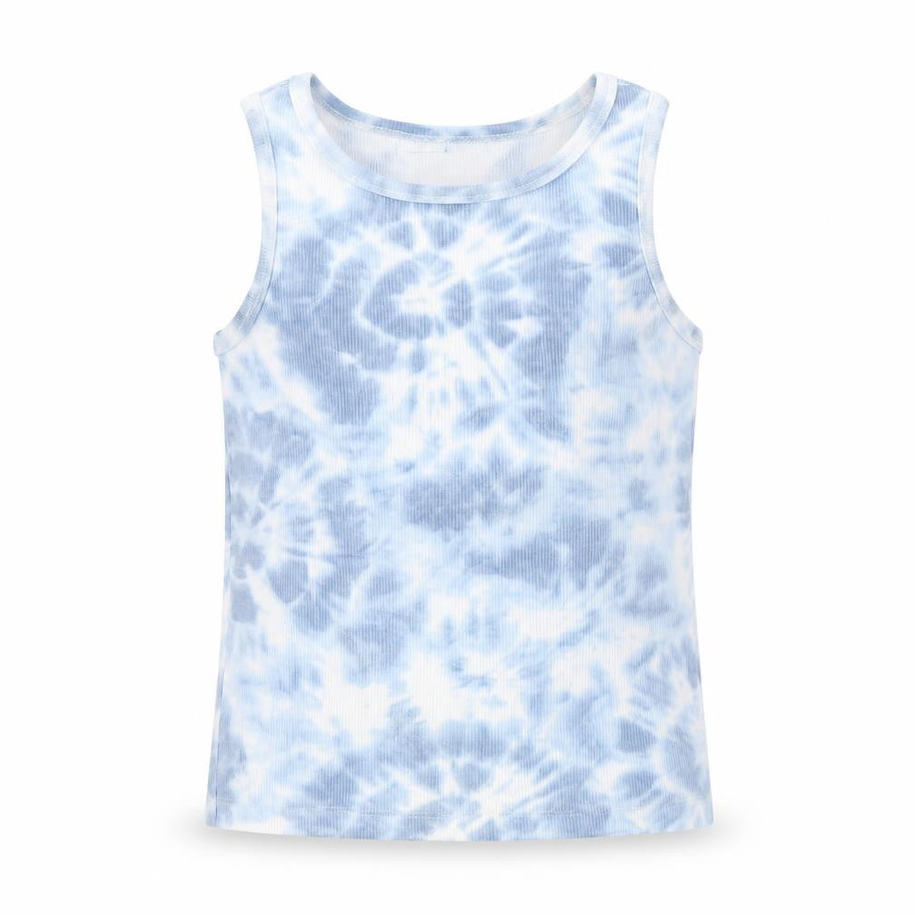 H&M Girls Blue Geometric Cotton Basic Tank Size 4-5 Years Scoop Neck Pullover - Tie Dye