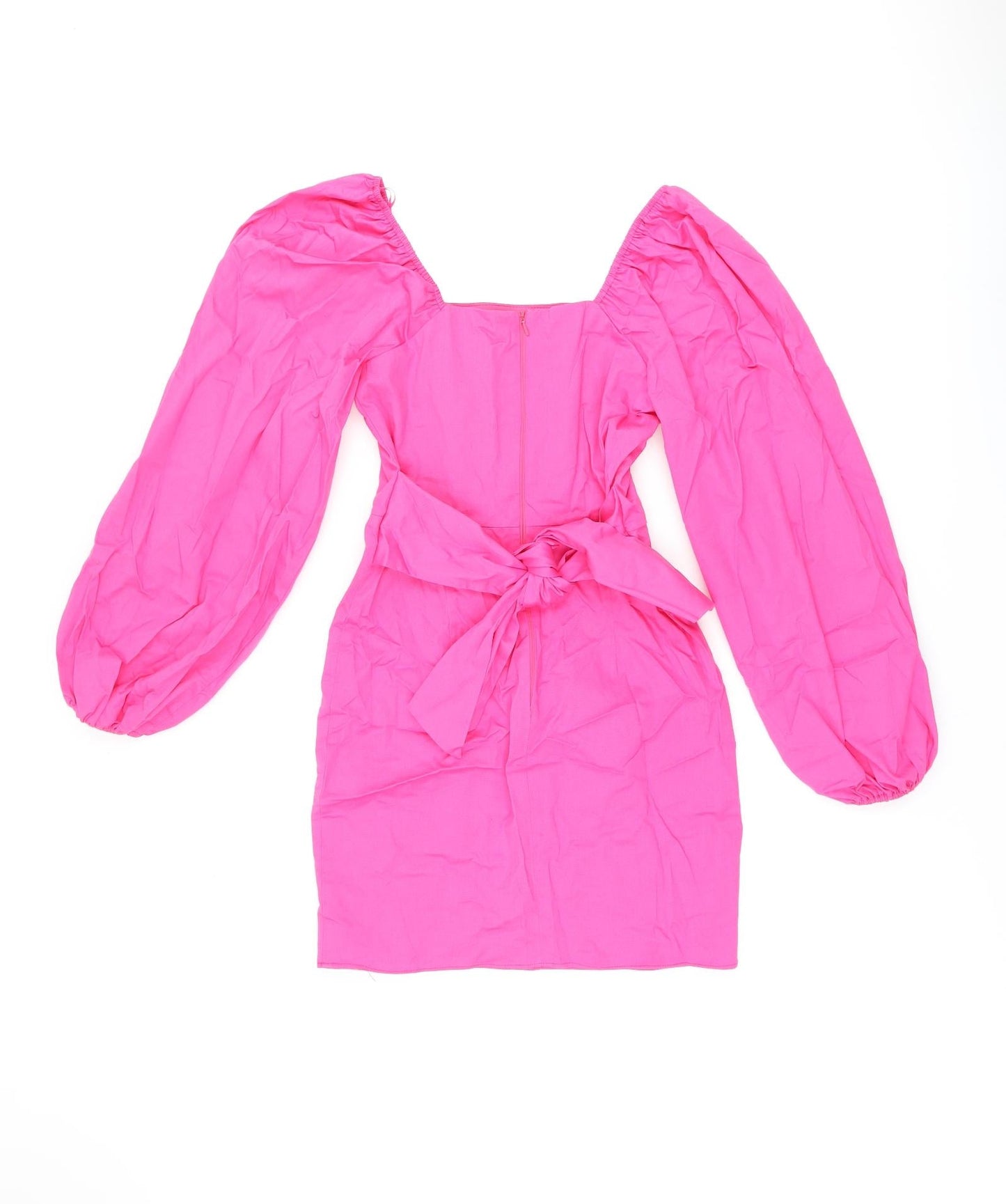 River Island Womens Pink Cotton Bodycon Size 6 Square Neck Zip