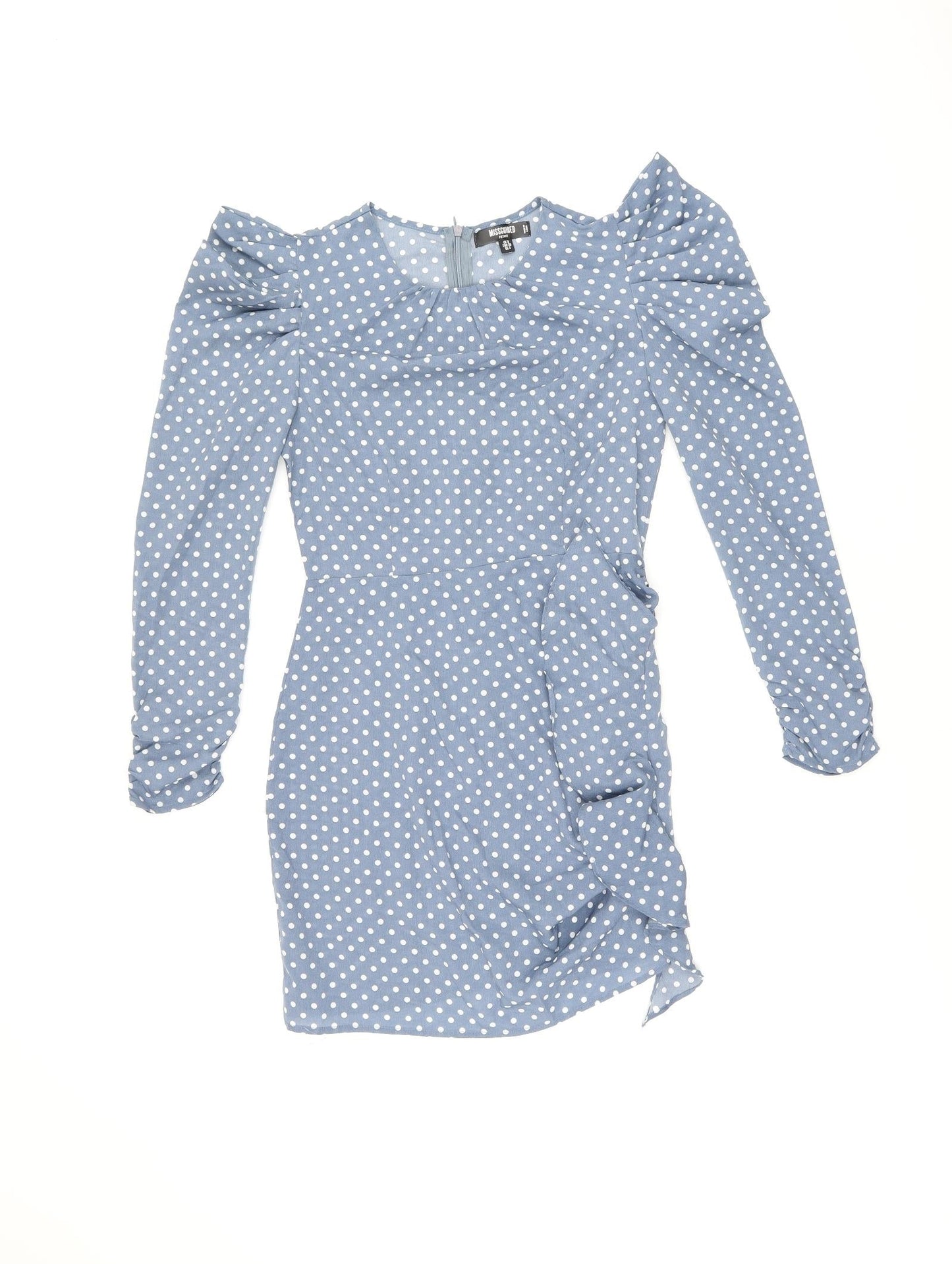Missguided Womens Blue Polka Dot Polyester Bodycon Size 8 Round Neck Zip