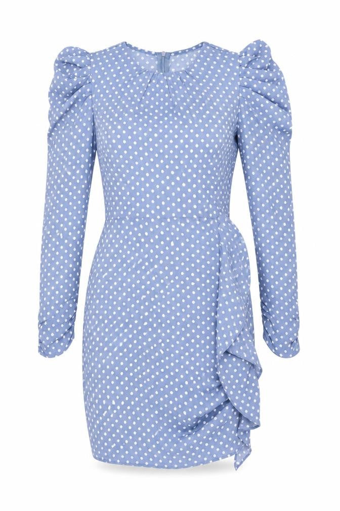 Missguided Womens Blue Polka Dot Polyester Bodycon Size 8 Round Neck Zip