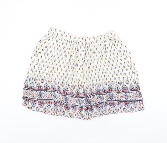New Look Womens Ivory Floral Viscose Mini Skirt Size 6 Button