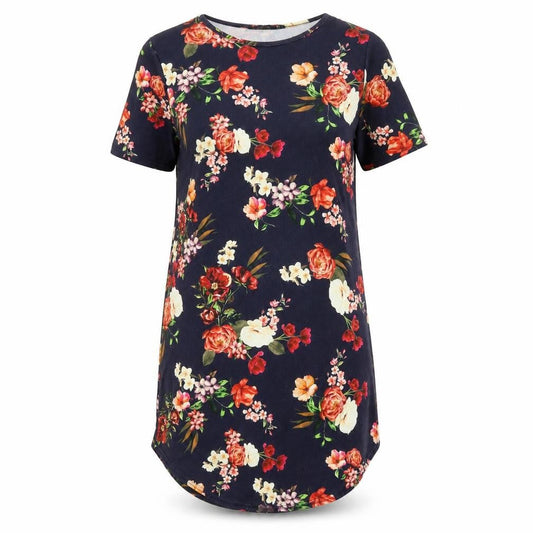 Boohoo Womens Blue Floral Polyester Shift Size 8 Round Neck Pullover