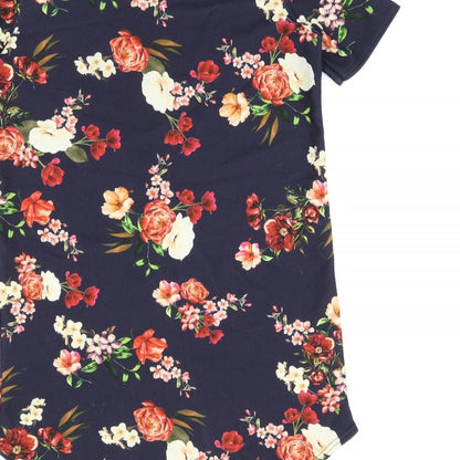 Boohoo Womens Blue Floral Polyester Shift Size 8 Round Neck Pullover