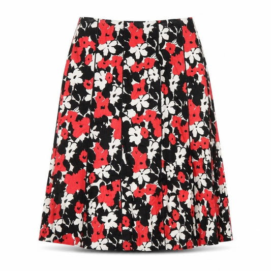 Country Casuals Womens Black Floral Linen Flare Skirt Size 10 Zip