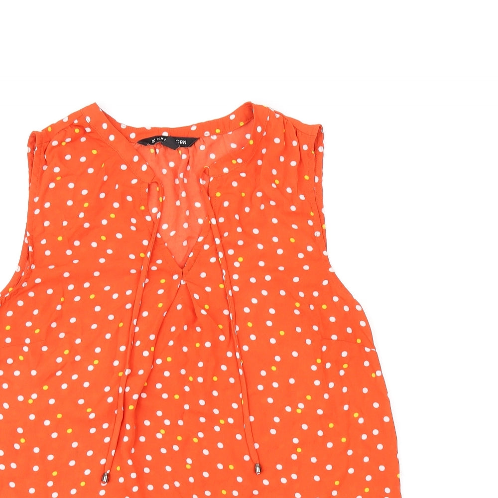 41Hawthorn Womens Red Polka Dot Polyester Basic T-Shirt Size S V-Neck