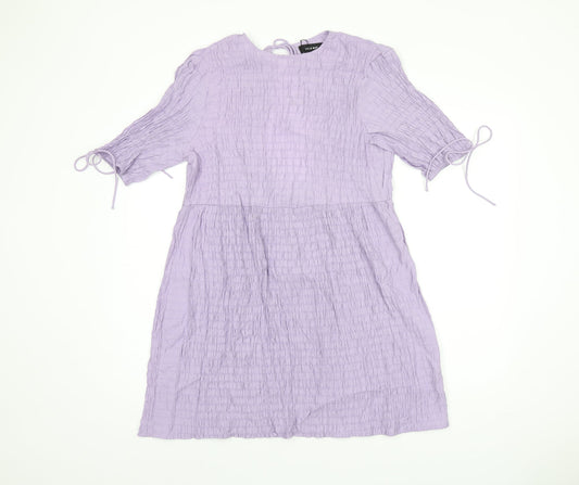 Lola May Womens Purple Viscose Skater Dress Size 8 Round Neck Tie