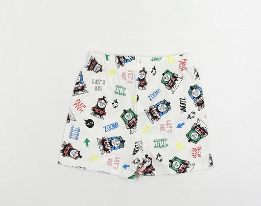 Marks and Spencer Baby White Geometric Cotton Cami Sleep Shorts Size 18-24 Months - Thomas The Tank Engine