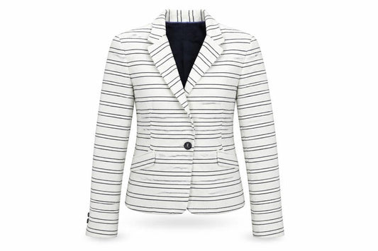 Zara Womens White Striped Jacket Blazer Size M Button